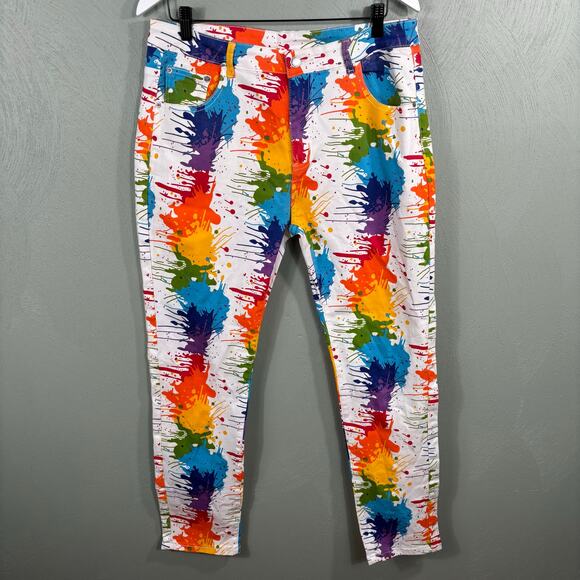 Men's Size 36 Colorful Paint Splatter Splash Abstract Streetwear Hip Pants Jeans - Picture 9 of 9